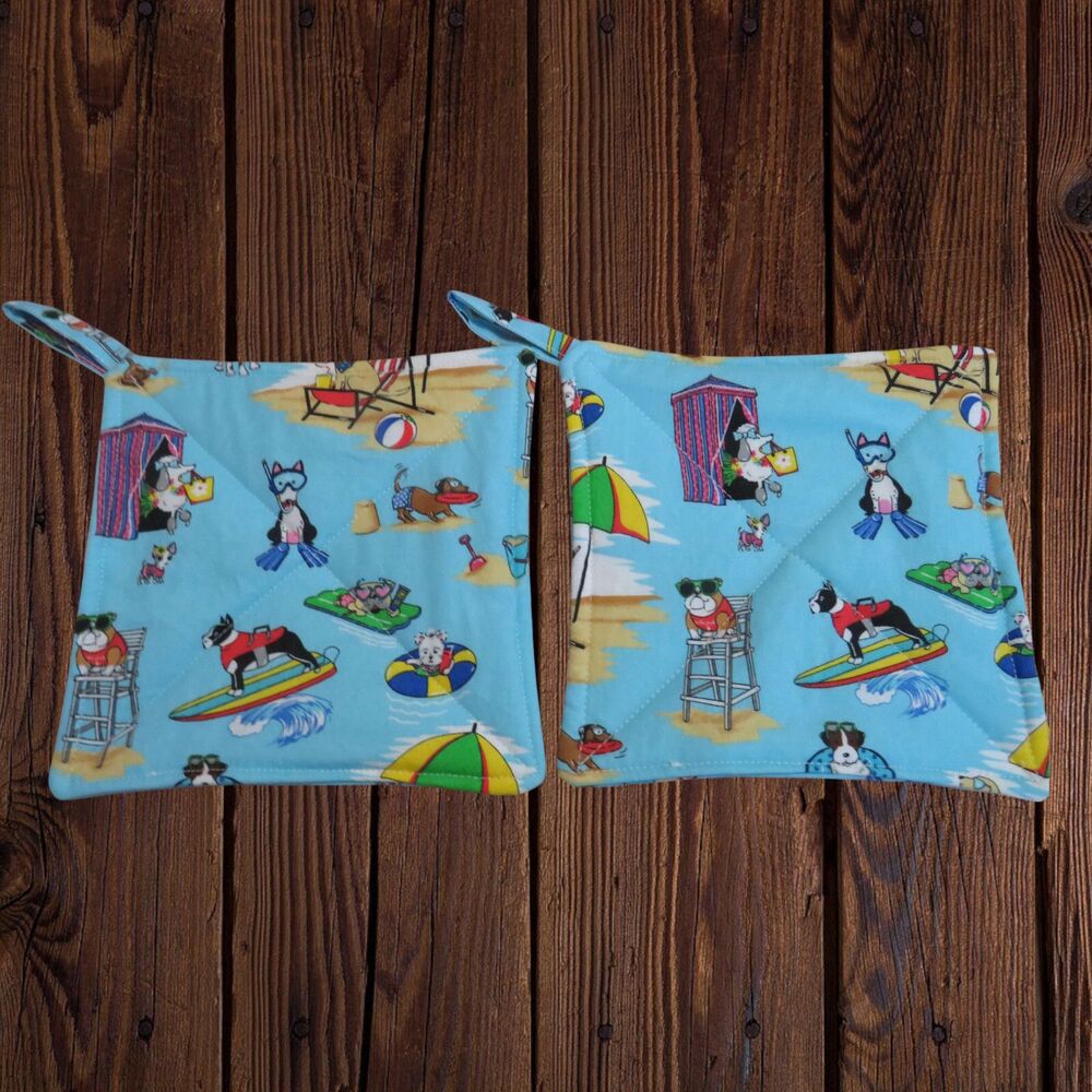 Handmade Potholder Set of 2 Quilted Hot Pad With Dogs - Picture 3 of 3